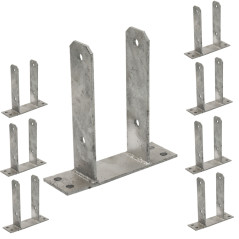 Lot de 8 bases en U pour poteaux bois de 7 cm | Ancrages de sol galvanisés en U | Support poteau bois 16 x 20 x 7,1 cm