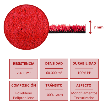 Césped Artificial Moqueta Roja 7mm | Rollo de 2x30m | Alfombra Sintética Resistente | Ideal para Eventos, Terrazas y Ferias