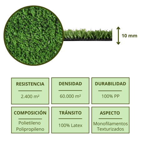 Césped Artificial Moqueta 10mm | Rollo de 2x25m | Alfombra Sintética Resistente | Ideal para Eventos, Terrazas y Ferias