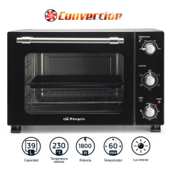 Forno elétrico de mesa Orbegozo 39L | Função de convecção | 51 x 39 x 33 cm | Temporizador | Temperatura ajustável