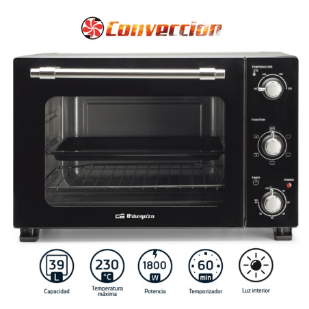 Orbegozo 39L Elektrischer Tischbackofen | Konvektionsfunktion | 51 x 39 x 33 cm | Timer | Einstellbare Temperatur