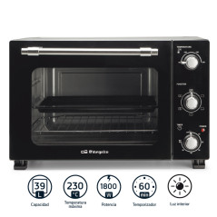 Tischofen 39L Orbegozo | 51 x 39 x 33cm | 60-Minuten-Timer | Temperaturregelung von 90º bis 230ºC