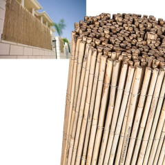 Canisse en bambou naturel entière 1 x 5 mètres, Occultation 95%, tiges de bambou naturelles pour terrasses et jardins