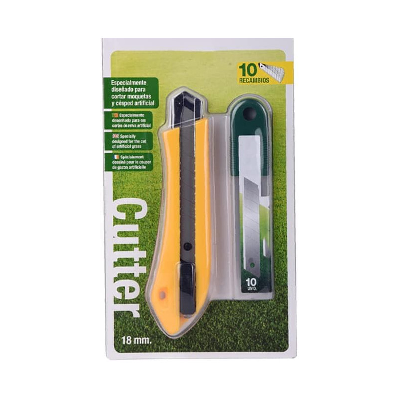 Cutter spécial pour gazon artificiel | Cutter en acier inoxydable de 18 mm | Comprend 10 lames de rechange