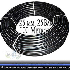 Tubo acqua potabile 25 mm 25 bar 100 m | Tubo 25 mm PE100 alimentare alta densità | Tubo in polietilene banda blu AENOR
