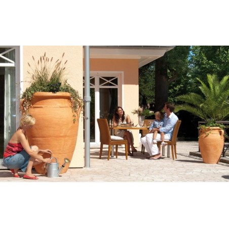 Depósito de agua Ánfora terracota 360 litros, Grifo incluido, 78 cm diámetro, 120 cm alto, Almacenaje eficiente jardín