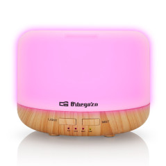 Humidificador de Aromaterapia 400ml Orbegozo | Difusor de Aceites Esenciales con Luz LED | 14,3x10,9x14,3cm | Temporizador