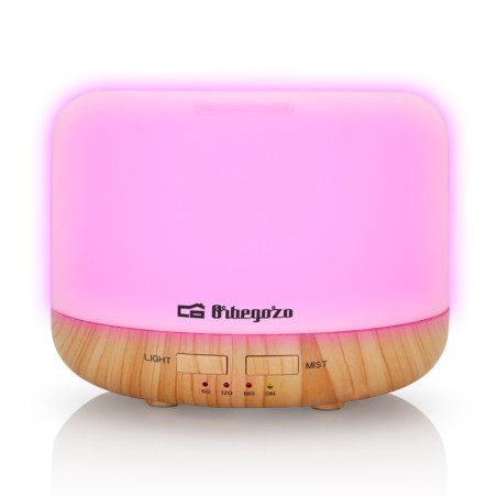 Umidificador de aromaterapia Orbegozo 400ml | Difusor de óleos essenciais com luz LED | 14,3 x 10,9 x 14,3 cm | Temporizador