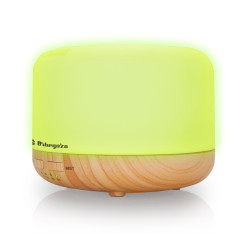 Humidificador de Aromaterapia 400ml Orbegozo | Difusor de Aceites Esenciales con Luz LED | 14,3x10,9x14,3cm | Temporizador