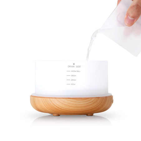 Umidificador de aromaterapia Orbegozo 400ml | Difusor de óleos essenciais com luz LED | 14,3 x 10,9 x 14,3 cm | Temporizador