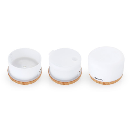 Humidificador de Aromaterapia 400ml Orbegozo | Difusor de Aceites Esenciales con Luz LED | 14,3x10,9x14,3cm | Temporizador