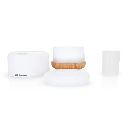 Humidificador de Aromaterapia 400ml Orbegozo | Difusor de Aceites Esenciales con Luz LED | 14,3x10,9x14,3cm | Temporizador