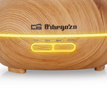 Umidificador de aromaterapia Orbegozo 300ml | Difusor de óleos essenciais com luz LED | 16,5 x 14 x 16,5 cm | Temporizador