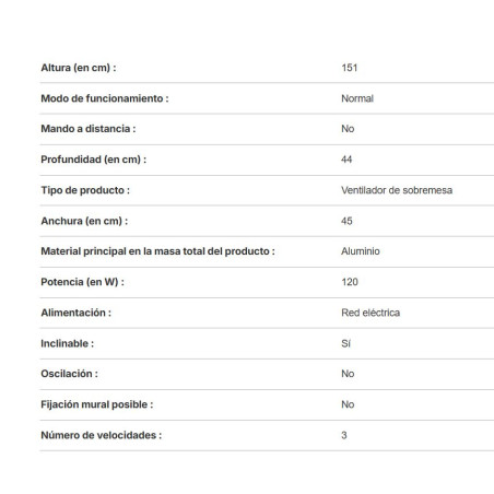 Ventilateur industriel 60cm 180W avec support, 151 cm