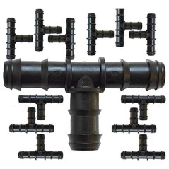 Pack 50 Te de Riego por Goteo de 20 mm | Conector en T para Tubería y Manguera de Riego | Unión Segura y Resistente | Negro