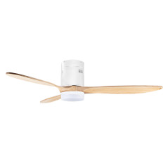 Ventilateur de plafond avec lumière LED Orgebozo | Télécommande | Silencieux | 3 pales en bois de 132 cm | Mode Hiver-Été