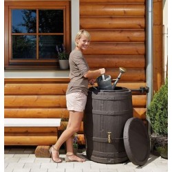 Serbatoio Imitazione Legno da 250 litri. Fabbricato in Polietilene. Raccoglitore di acqua piovana. Diametro 65cm, Altezza 93cm