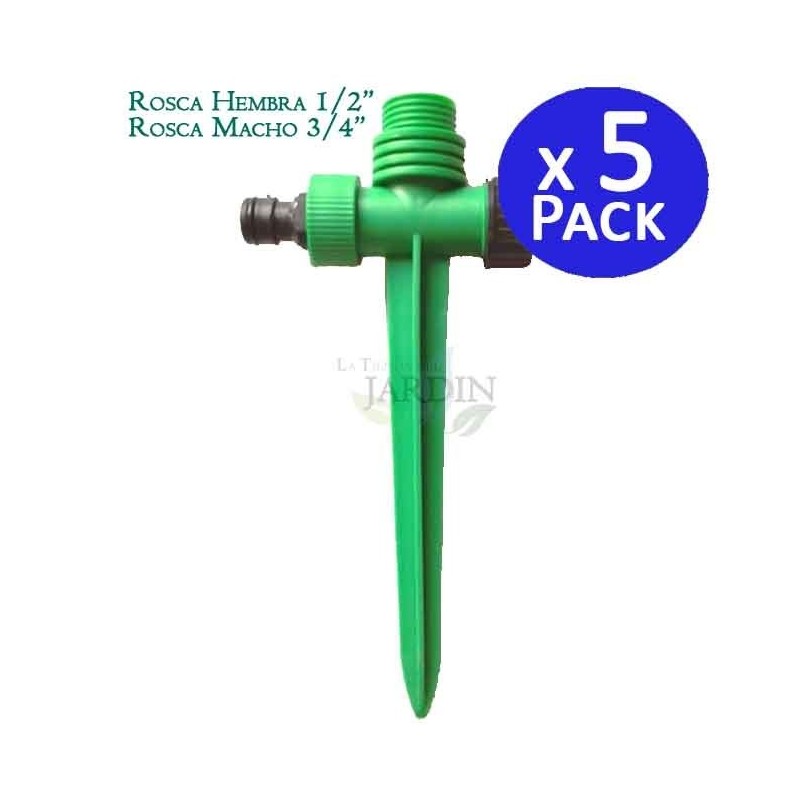 Pincho porta aspersor plástico hembra 1/2" - macho 3/4". 5 unidades