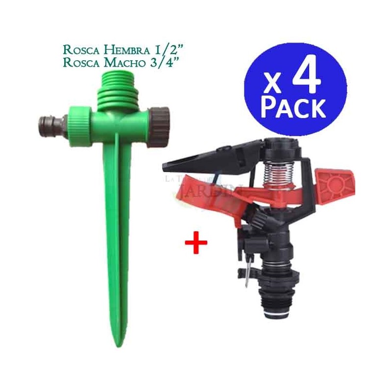 Set di 4 Irrigatore Agricolo Settoriale 1/2'', portata da 8-13 m + Picchetto di Supporto per Irrigatore Set di 4 Irrigatore Agricolo Settoriale 1/2'', portata da 8-13 m + Picchetto di Supporto per Irrigatore