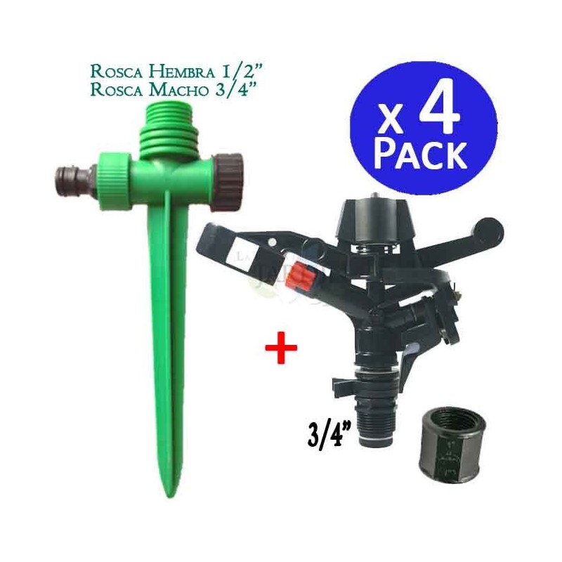 Lot de 4 Arroseur agricole sectoriel 3/4'', portée 13-18m + Prise de Terre pour arroseurs Lot de 4 Arroseur agricole sectoriel 3/4'', portée 13-18m + Prise de Terre pour arroseurs