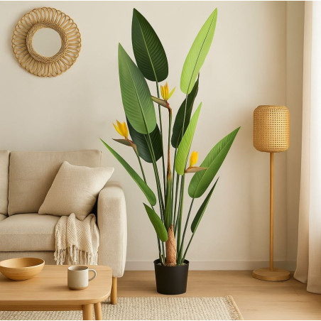 Planta artificial de flor de ave do paraíso, 185 cm com vaso | Plantas de plástico para decoração de jardins internos e externos