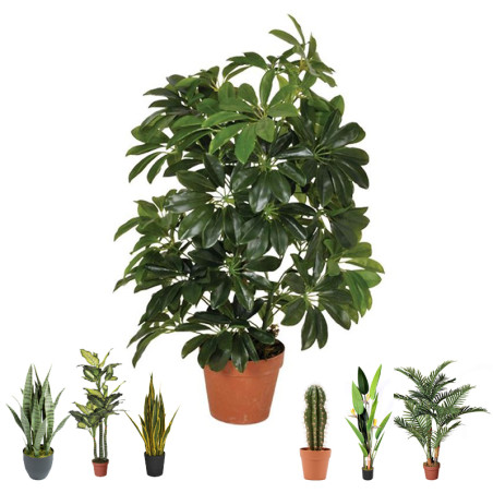 Künstliche Cheflera 65 cm mit Topf | Plastikpflanzen zur Gartendekoration für Innen- und Außenbereiche