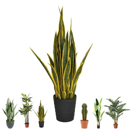 Planta Artificial Lengua de Tigre Bicolor 105cm con Macetero