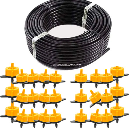 Tuyau d'irrigation goutte à goutte de 16 mm, 100 mètres, et 100 goutteurs amovibles auto-compensateurs de 16 litres | Système go