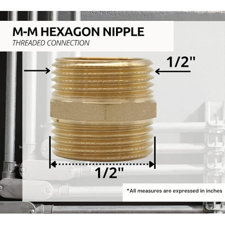 Lot de 5 Mamelon Laiton mâle 1/2'' | Accessoire en laiton Aenor | Bouchons filetés en laiton | Mâle Fileté en Laiton pour Air, E