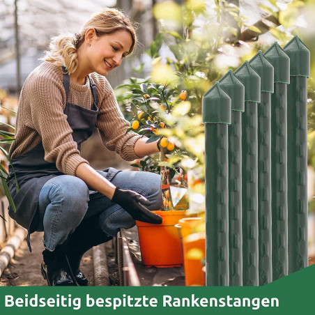 Confezione da 10 pali in acciaio rivestiti in plastica, 210 cm, Ø16 mm | Aste per piante e alberi | Pali di supporto per pomodor