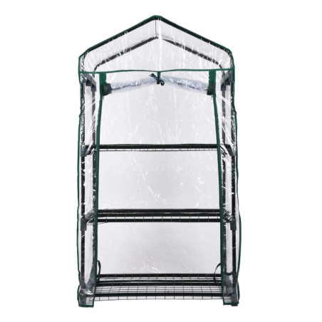Estufa de terraço com zíper 128x69x49 cm, 3 prateleiras, para cultivo interno e externo