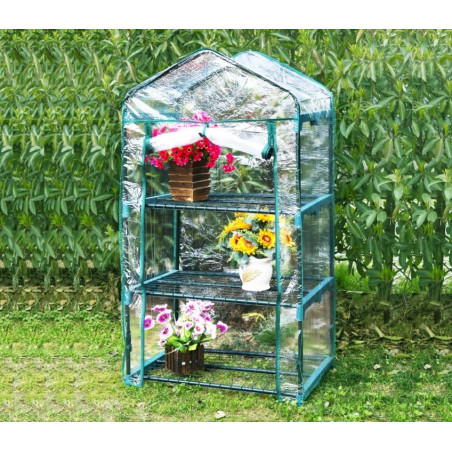 Serra da terrazza con cerniera 128x69x49 cm, 3 ripiani, per coltivazione interna ed esterna