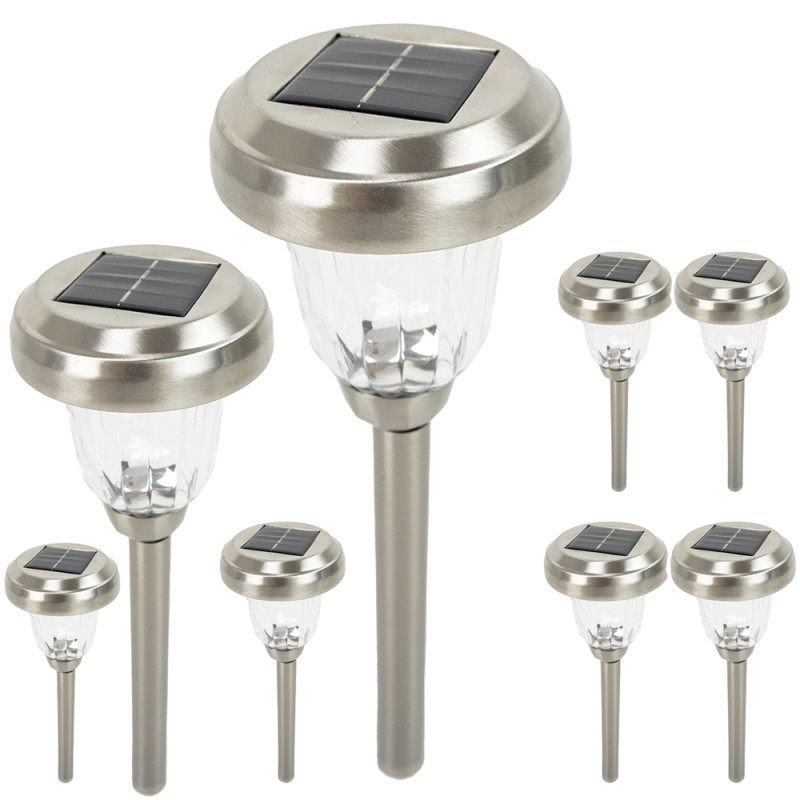 Pack 8 Lámpara Solar Radiante LED Blanca Cálida/Fría con Sensor – 600mAh, IP44, 10h Iluminación – Jardín, Terraza