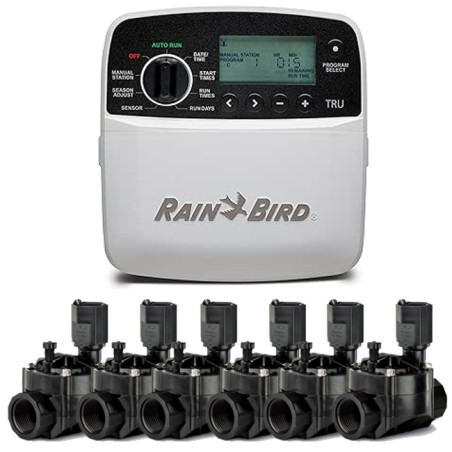Rain Bird TRU 6-Zone Indoor Irrigation Controller + 100HV 24V Solenoid Valves