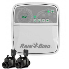 Rain Bird RC2 4-Zone Indoor WiFi Irrigation Controller + 2 100HV 24V 1" Solenoid Valves | Automatic Garden Irrigation