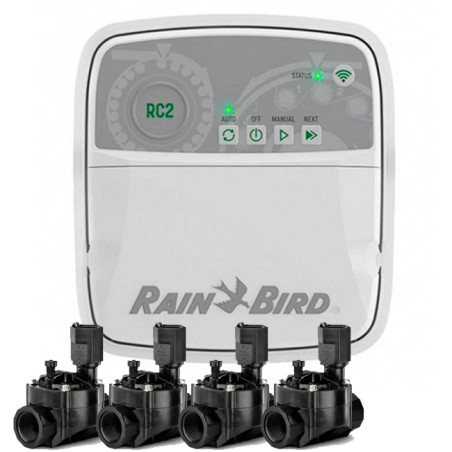 Programador de Riego Wifi RC2 4 zonas Interior Rain Bird + 4 Electroválvulas 100HV