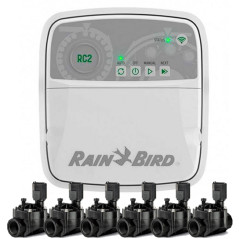 Programmatore di irrigazione Rain Bird RC2 Wi-Fi a 6 zone per esterni + 6 elettrovalvole da 100 HV