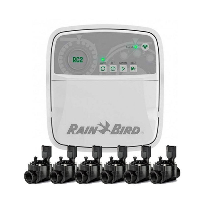 Programmatore automatico di irrigazione Wifi RC2 6 zone interne Rain Bird + 6 Elettrovalvole 100HV 24V da 1'' Programmatore automatico di irrigazione Wifi RC2 6 zone interne Rain Bird + 6 Elettrovalvole 100HV 24V da 1''