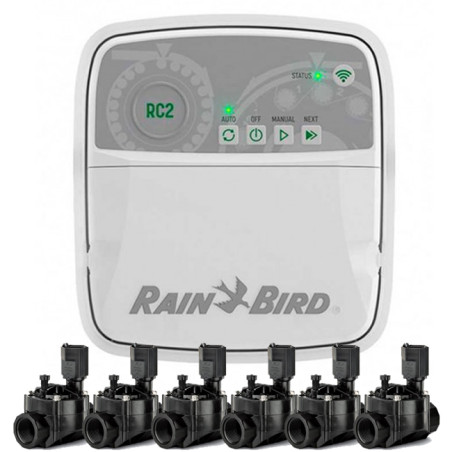 Programador de Riego Wifi RC2 6 zonas Exterior Rain Bird + 6 Electroválvulas 100HV