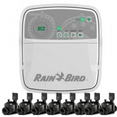 Rain Bird RC2 8-Zone Indoor WiFi Irrigation Controller + 8 100HV 24V 1" Solenoid Valves | Automatic Garden Irrigation