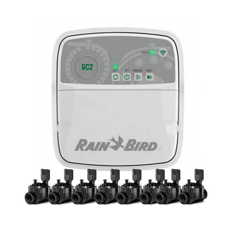 Programmatore automatico di irrigazione Wifi RC2 8 zone interne Rain Bird + 8 Elettrovalvole 100HV 24V da 1'' Programmatore automatico di irrigazione Wifi RC2 8 zone interne Rain Bird + 8 Elettrovalvole 100HV 24V da 1''