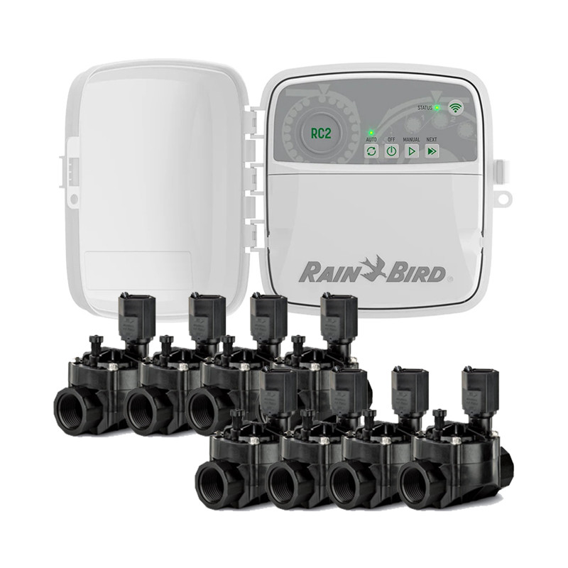 Rain Bird RC2 WLAN-Bewässerungssteuerung für den Außenbereich 8 Zonen | 8 Magnetventile 100HV 24V 1''