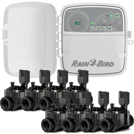 Programmatore di irrigazione Rain Bird RC2 Wi-Fi a 8 zone per esterni + 8 elettrovalvole da 100 HV