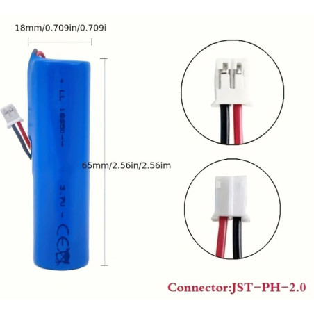 Bateria de Litio 1800mAh 3.7V 6.66Wh IMR18650 CE  | Batería de iones de litio con conector XH2,54/2P