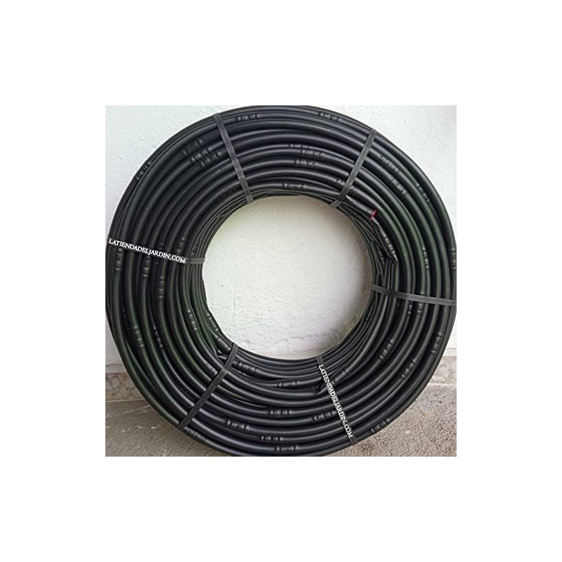 Tubo per irrigazione a goccia da 16 mm con gocciolatori autocompensanti ogni 33 cm, 100 metri, nero