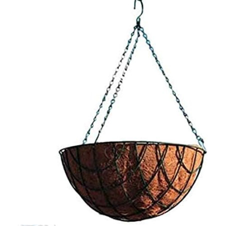 Vaso per Fiori Sospeso con Cestino in Cocco per Piante con Catena, 30 litri di volume, diametro 30 cm, marrone