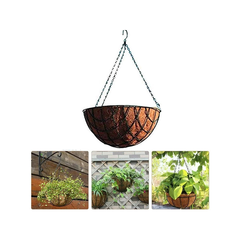 Pot de fleurs suspendu panier plantes coco avec chaîne 40 litres de volume 35 cm diamètre, marron Pot de fleurs suspendu panier plantes coco avec chaîne 40 litres de volume 35 cm diamètre, marron