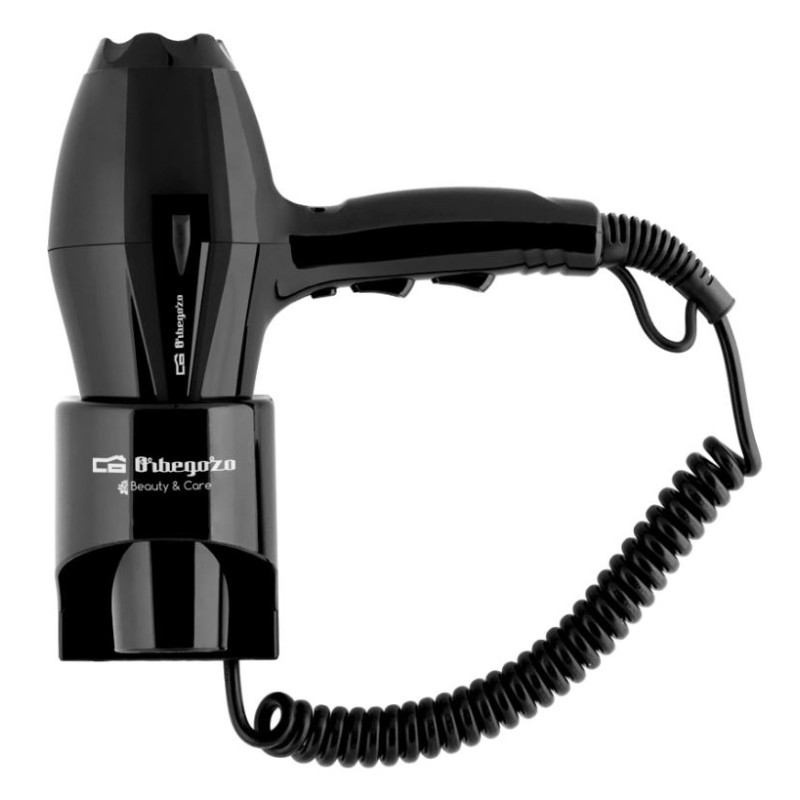 Hotel Hairdryer (black color) Orbegozo.  Power 1,800-2,000 W. 2 speed powers.  3 temperature levels.