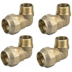 Pack 4 Codo macho Latón 25mm x 3/4'' para tubería de polietileno 25 mm | Accesorio latón | Certificado Aenor | Codo rosca macho