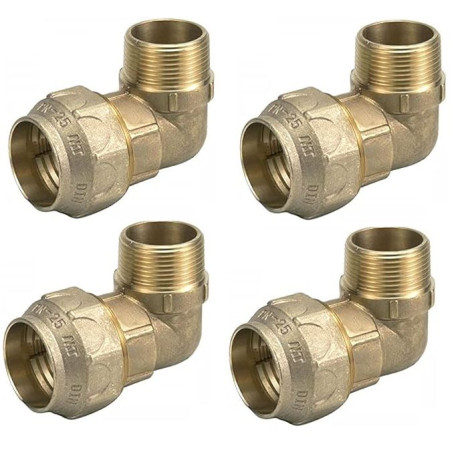 4er-Pack Messing-Winkelstücke mit Außengewinde 25 mm x 3/4 Zoll für 25-mm-Polyethylenrohre | Messingverschraubung | AENOR-zertif